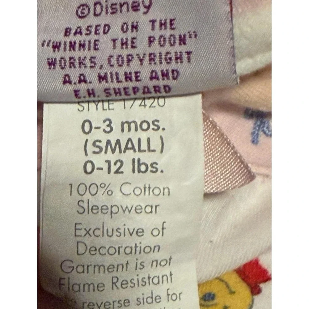 Vintage Disney Winnie The Pooh Baby Sleeper Pink White 0-3 Months Footed - Picture 5 of 6